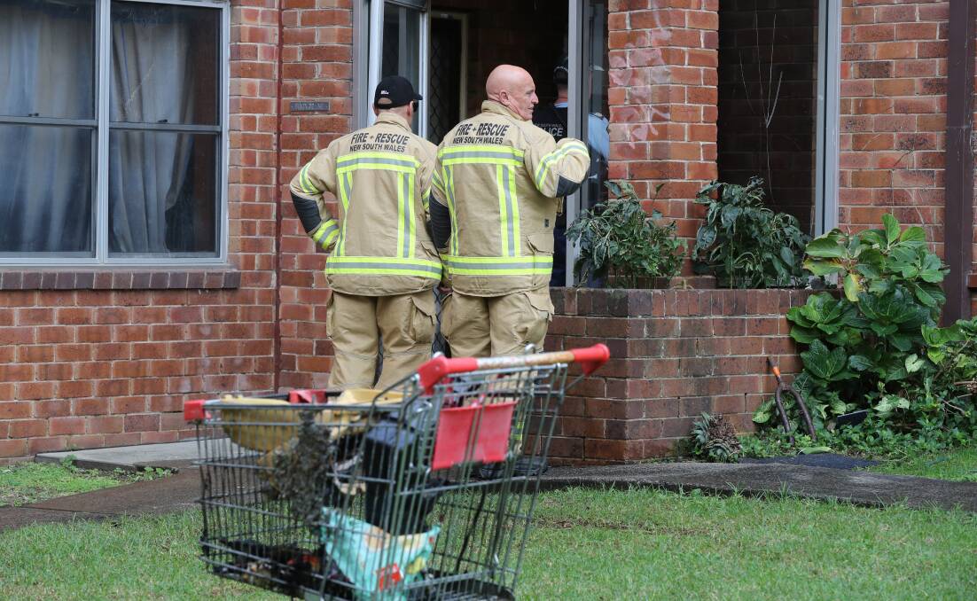 Police are investigating after a trolley full of items was set on fire in the foyer of a unit block at Cliff Road, Wollongong on May 1, 2024. Pictures by Robert Peet